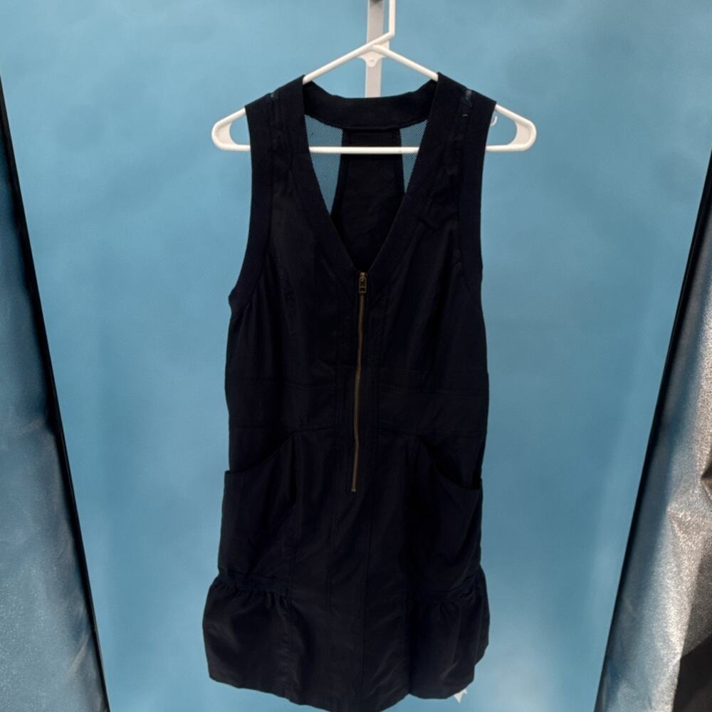 Women's Dark Blue Sleeveless Zip Front Cover-Up Mini Dress V-Neck M7D516 Size M